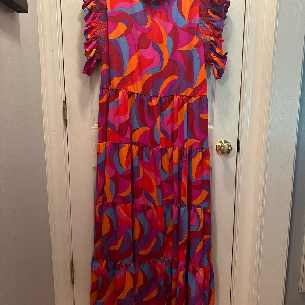 Vibrant Multicolor Ruffle Sleeve Dress